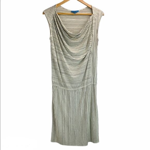 Derek Lam Linen Blend Drop Hem Striped
Relaxed Casual Dress Cream - Picture 13 of 16